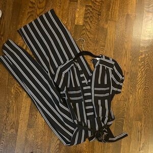 Chic Black and White Striped Jumpsuit